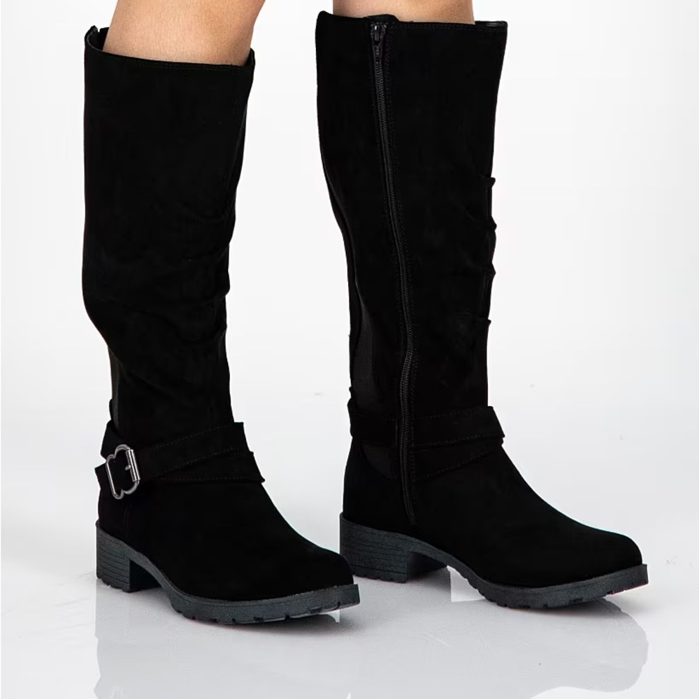 NIB White Mountain Womens Dayna Black Faux Suede Zipper Mid-Calf Boots